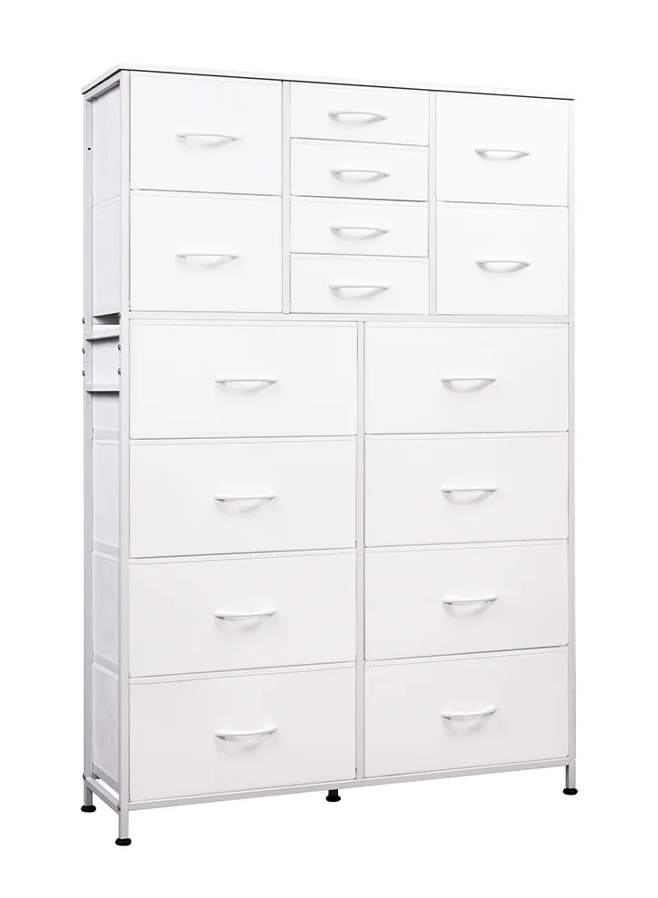 NKX 16-Drawer Fabric Storage Cabinet Premium Bedroom Organizer (White, 100 cm) rv8vx