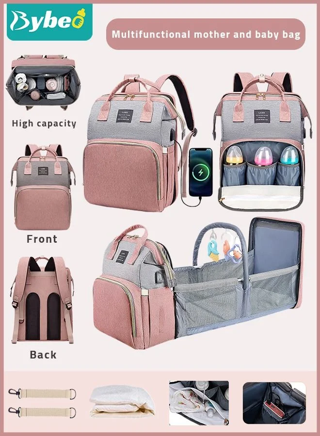 Bybeo Multifunction Diaper Bag Backpack with Changing Station and Toy Bar (Large Capacity, Grey, 40x30x20 cm) njwgh