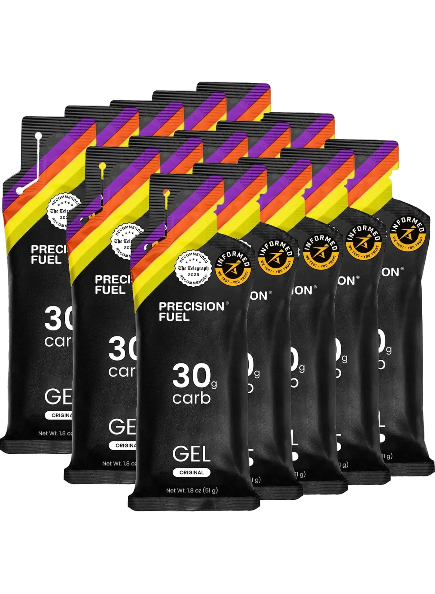 Precision Hydration Fuel 30 Energy Gels Carbohydrate Supplement for Endurance Athletes (Original, 15 x 50g) bwcu2