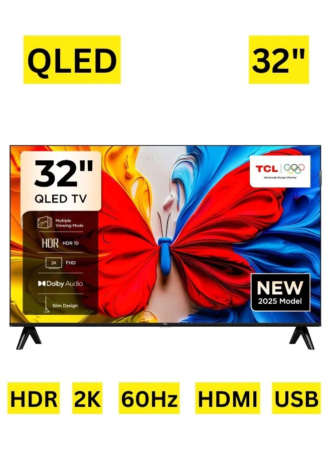 Premium 32 Inch QLED Smart TV Full HD HDR10+ Metallic Bezel-less Design (Black, 81 cm) 1d97x