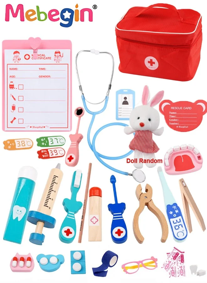 MEBEGIN Dentist Playset for Kids, Educational Role Play Doctor Kit with Storage Bag (13 Pieces, Wood) 43ppk