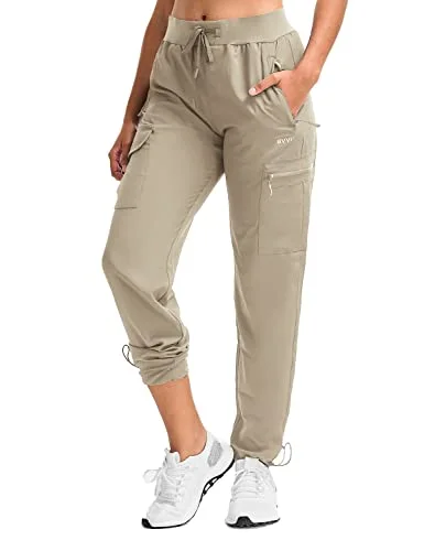 Premium Womens Lightweight Hiking Pants Quick Dry Outdoor Cargo Joggers with Zipper Pockets (Khaki, Medium) 8lnvn