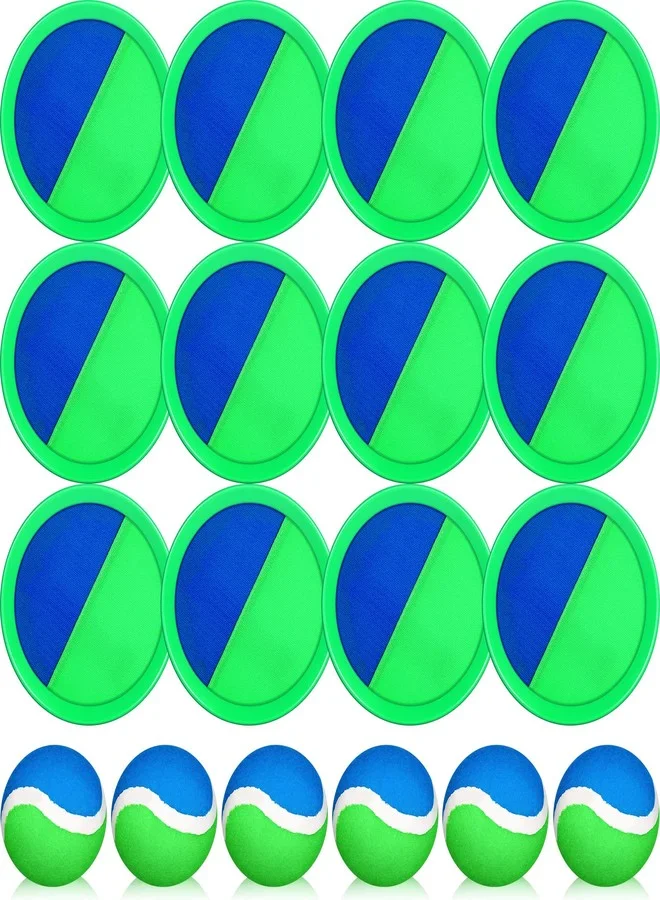 Charniol Toss and Catch Ball Game Set Premium Nylon Outdoor Sports Activity for Kids and Adults (Blue Green, 12 Paddles 6 Balls) ew0fn