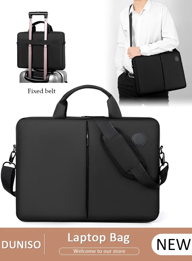 DUNISO 15.6 Inch Laptop Bag Premium PU Leather Briefcase Water-Resistant Business Messenger Shoulder Bag for Men and Women (Black, 15.6 Inch) poa6t