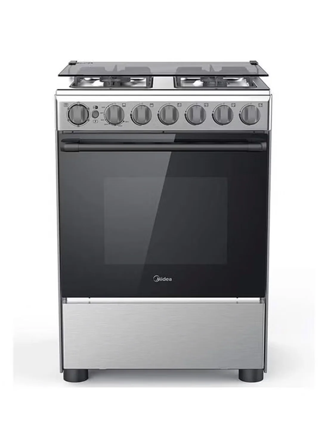 Midea 4 Burner Gas Cooker with Rotisserie and Thermostat (60 x 60 cm, Silver) fu57z