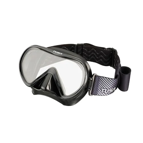 Premium Scuba Diving Mask with Adjustable Fabric Strap for Underwater Exploration (Black, One Size) 7euj6