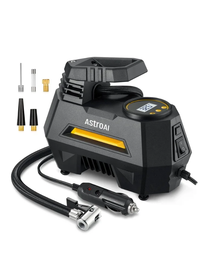 Portable Electric Tyre Inflator Air Compressor 12V with Digital Pressure Gauge and LED Light (12V) 5dfx5