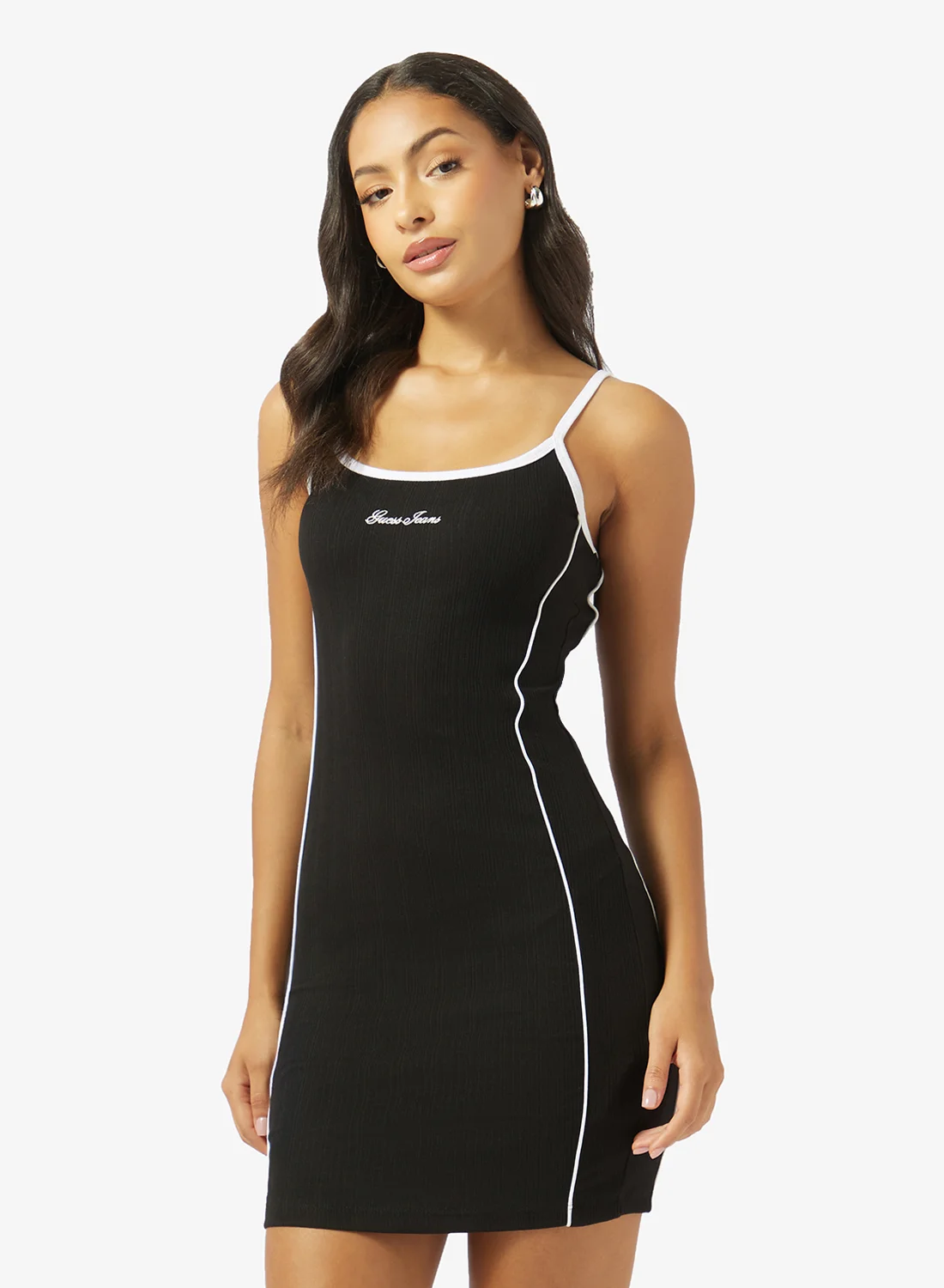 Premium Ribbed Scoop Neck Mini Dress Bodycon Silhouette For Women (Black, Medium) hfkj3