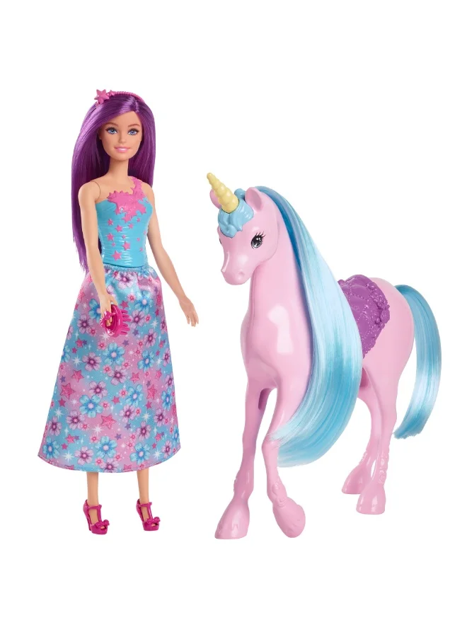 Fashion Doll Fantasy Unicorn Playset with Saddle and Grooming Accessories (Multicolor, 30 cm) bhlb3