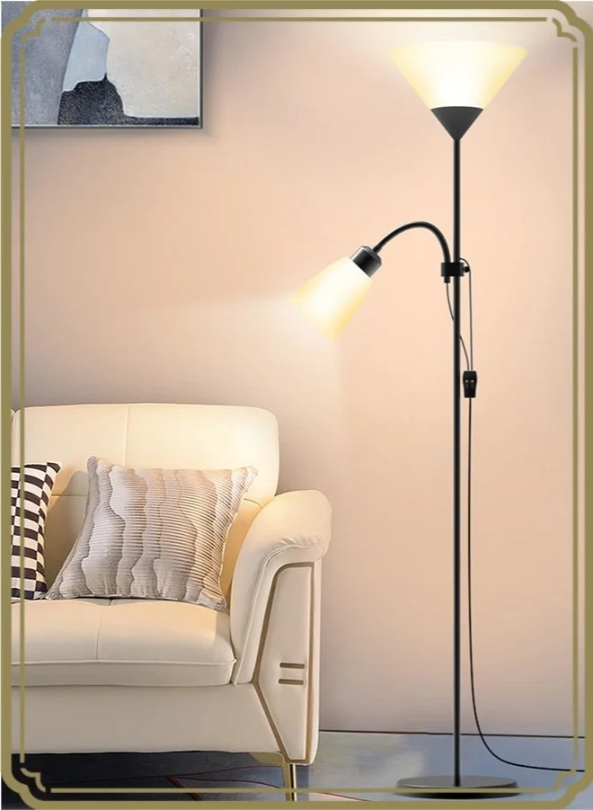 Bukela LED Floor Lamp with Adjustable Reading Light, Dual-Head Standing Lamp for Living Room and Office (Metal, 180 cm) yecj7