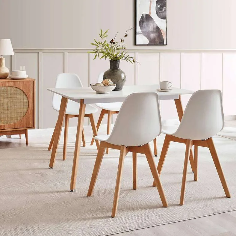 Pan Home Bennete 5-Piece Square Dining Set (White and Natural, 1 Table and 4 Chairs) 22lp6