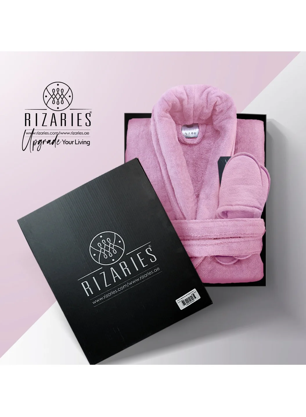 RIZARIES Luxury Bathrobe Set Premium Soft Velour Cotton (Light Pink, 2-Piece Set) srnco