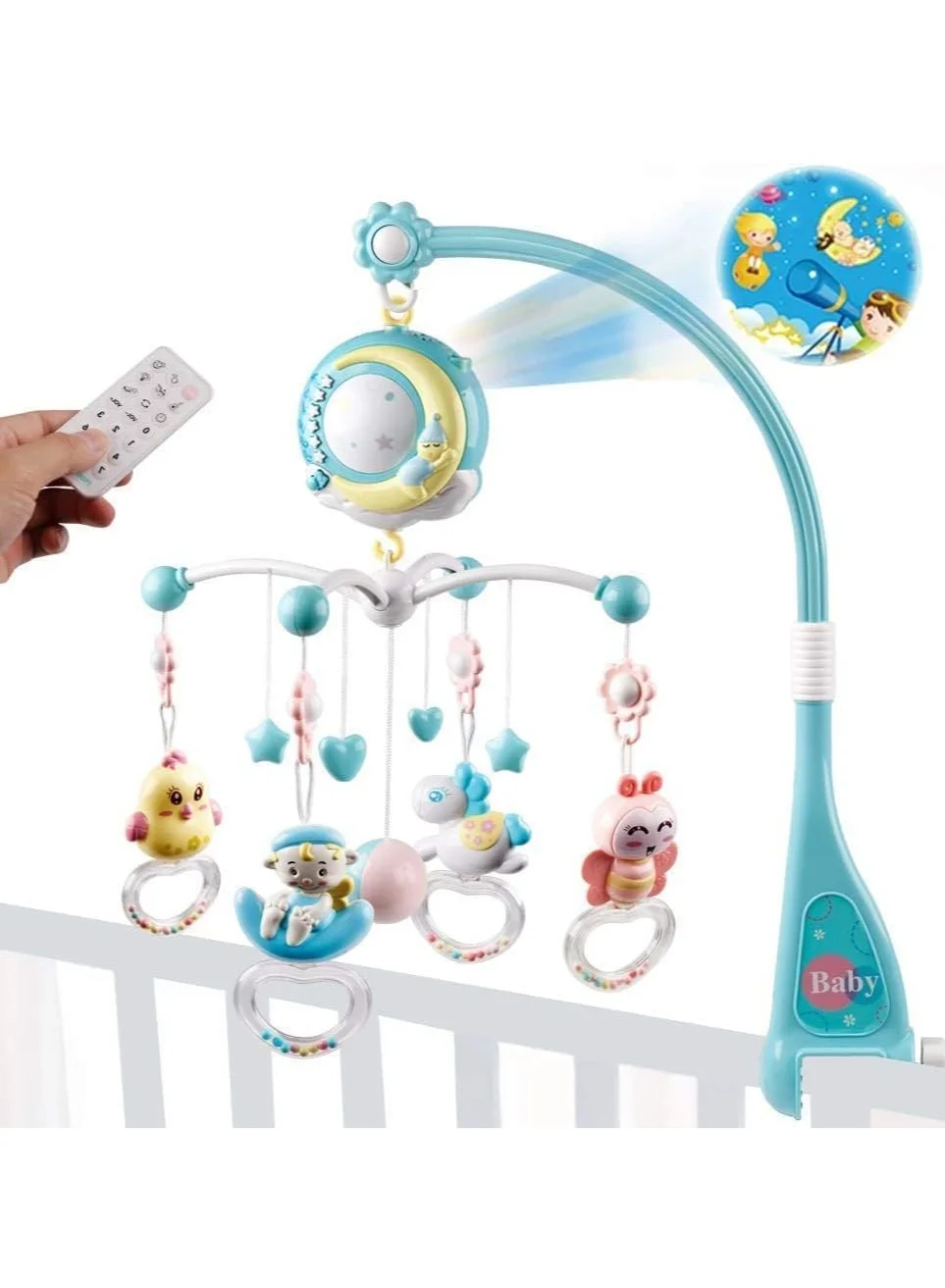 Mini Tudou Musical Crib Mobile with Night Light Projector and Remote Control (Rotating Hanging Rattle Toys for Newborns) wwka9