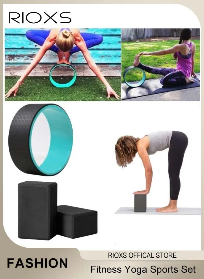 RIOXS Yoga Pilates Kit Professional Exercise Set with 32cm Yoga Wheel and 2 Foam Blocks for Back and Waist Training g63xu