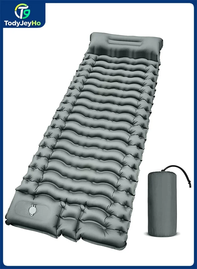 TodyJeyHo Ultralight Inflatable Camping Sleeping Pad with Built-in Pillow and Foot Pump (Grey, 190 cm x 60 cm) sstp9