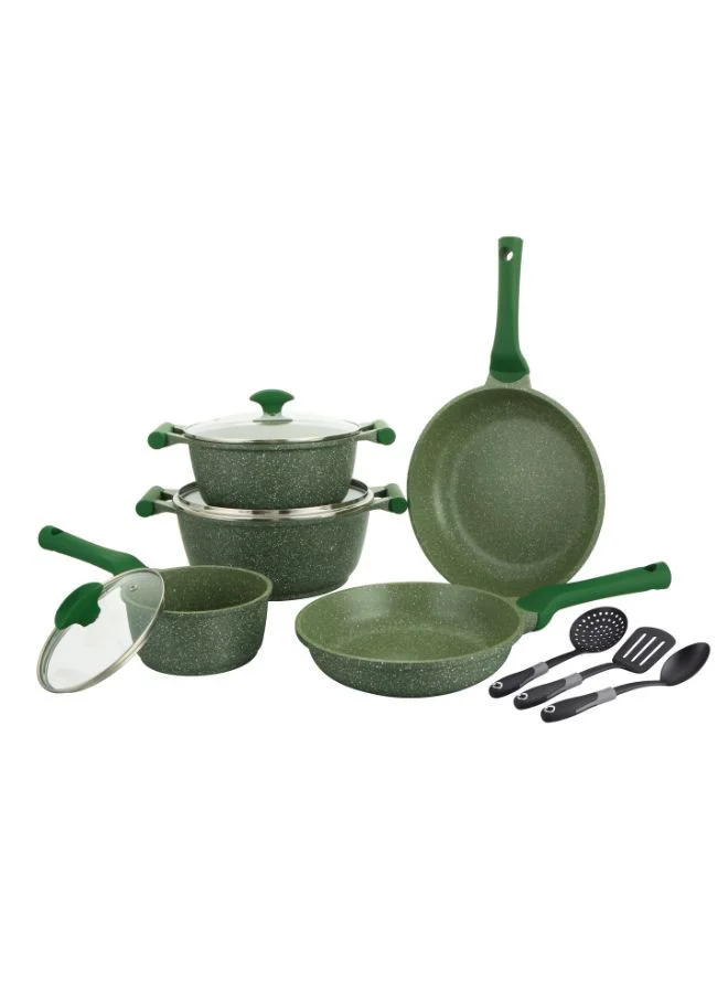 Prestige 11-Piece Granite Cookware Set Nonstick Pots and Pans Induction Compatible (Green, 11-Piece) 4p82d