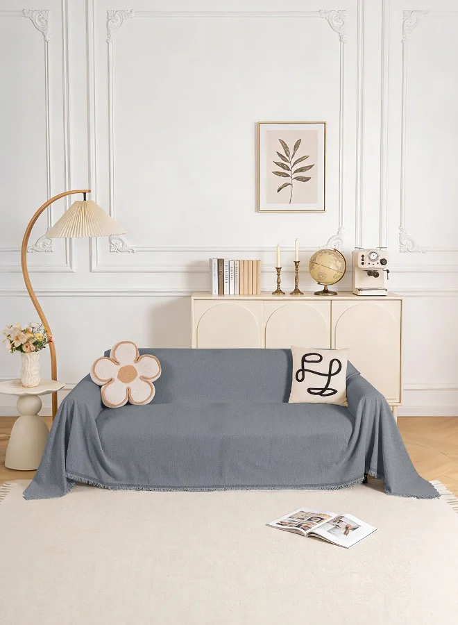 Noon East Chenille Sofa Cover Slipcover Universal Fit Premium Furniture Protector (Grey, 180x260 cm) mnk3f
