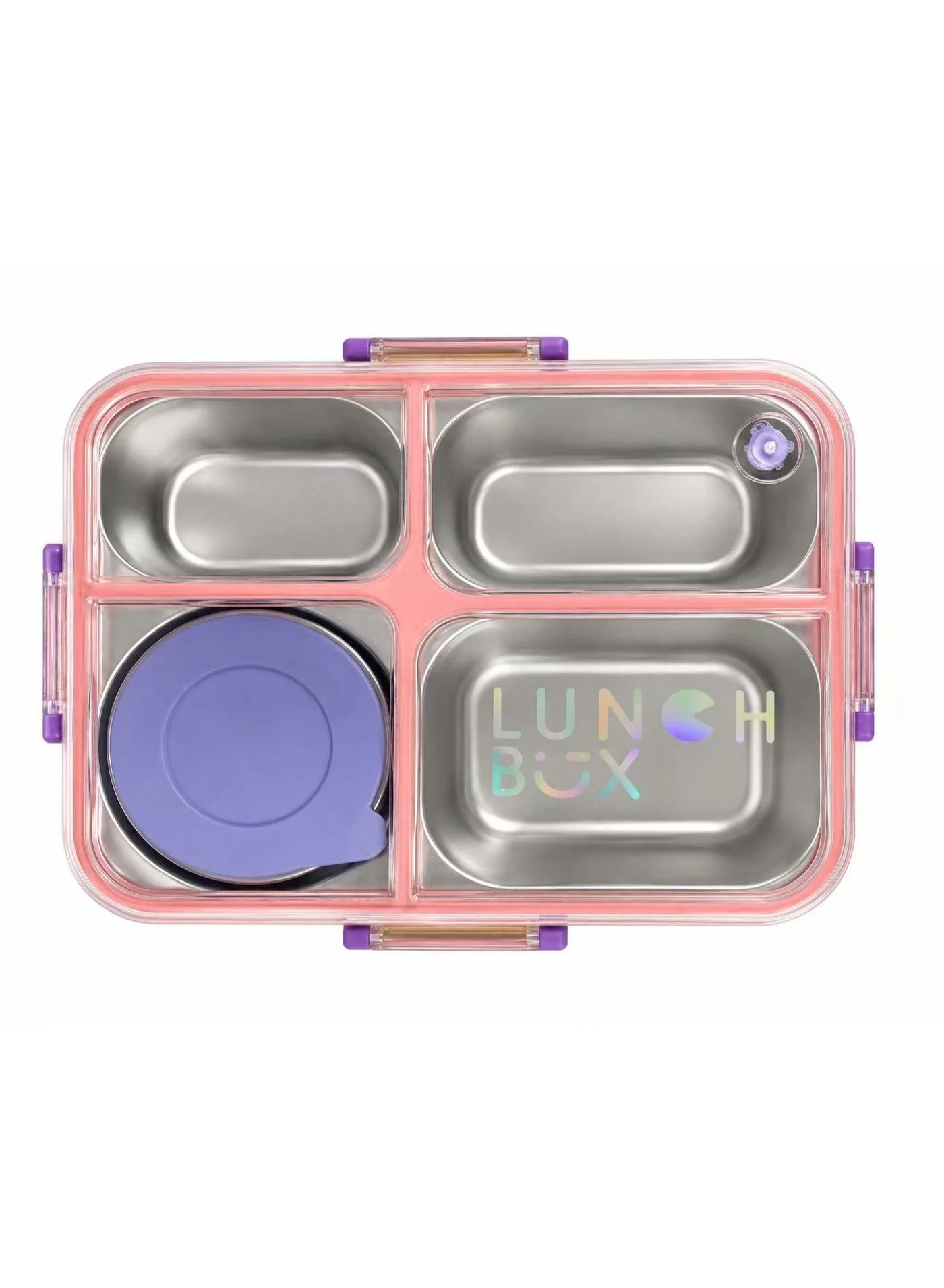 Taj Bazaar Stainless Steel Lunch Box 4-Compartment Leakproof Food Container (Pink, 26.2cm x 19.3cm x 6.5cm) nnweu