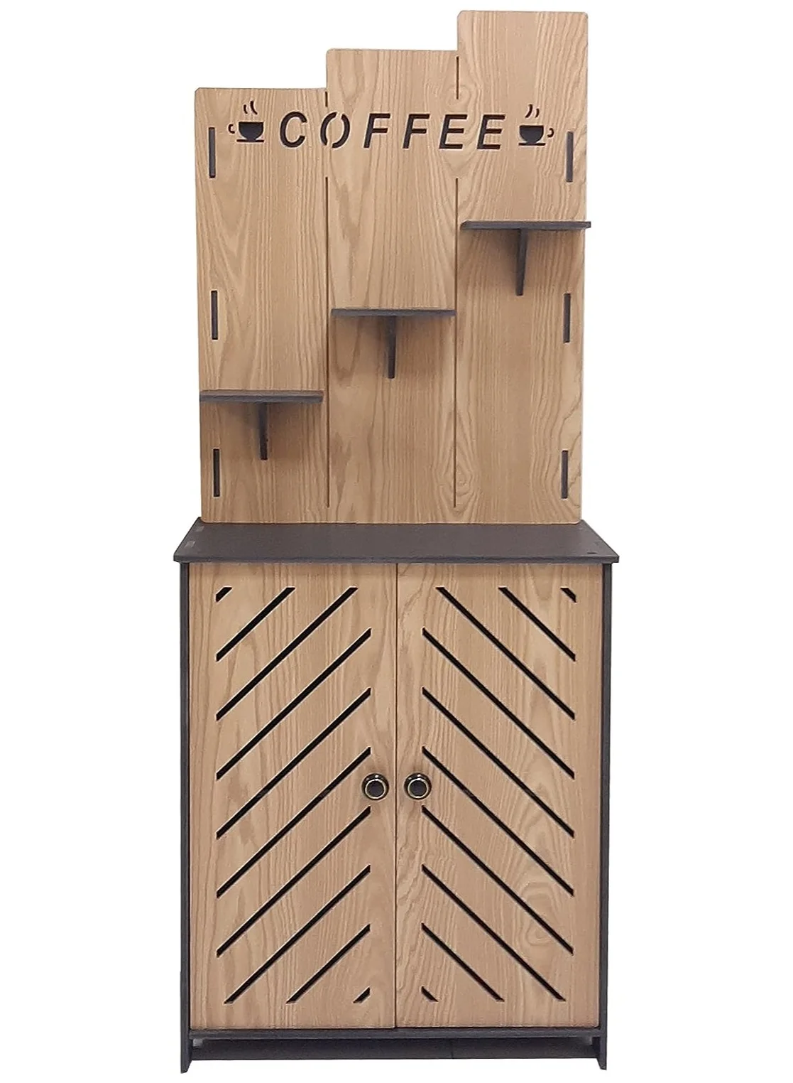TPGP Coffee Corner Storage Cabinet with Wood and Black Gradient Shelves (Black, 120 cm) n35a1