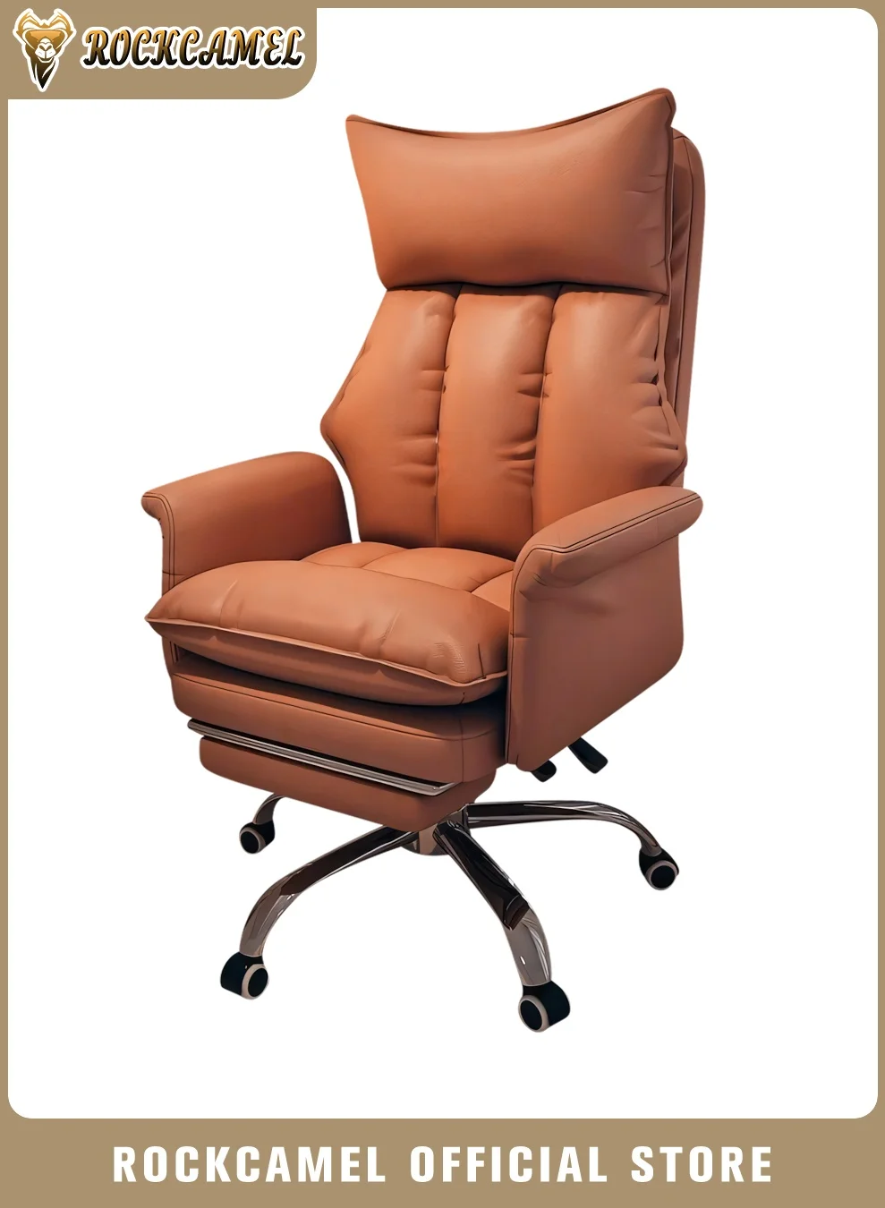 ROCKCAMEL Ergonomic Gaming Chair with Retractable Footrest and Latex Cushion, High-Back Office Desk Chair for Home Workspace (Brown) fdrqi