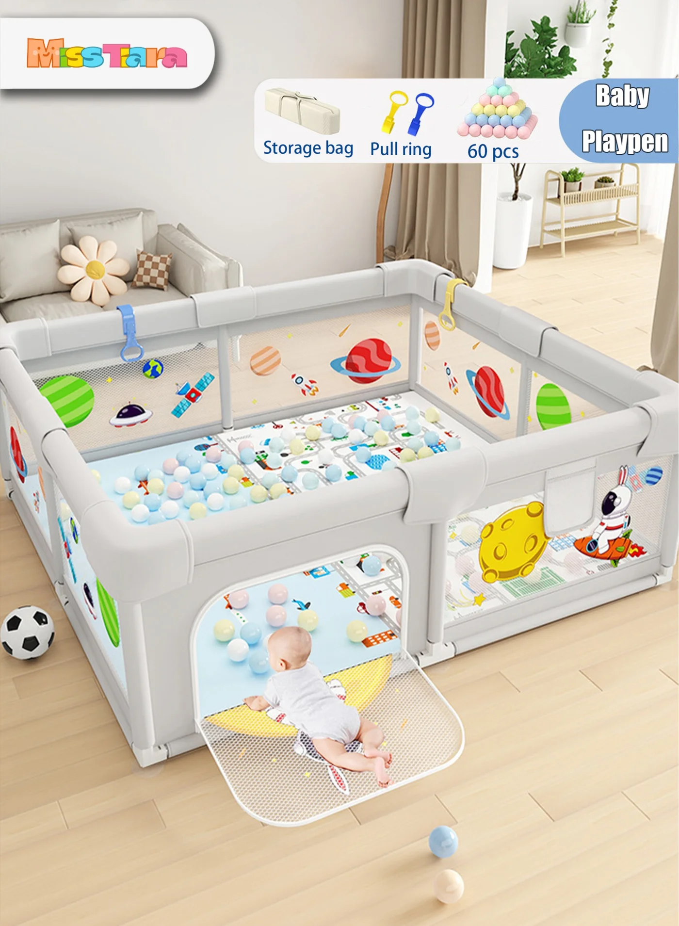 MissTiara Extra Large Baby Playpen with Breathable Mesh and 50 Ocean Balls (150x180cm) iwrzc