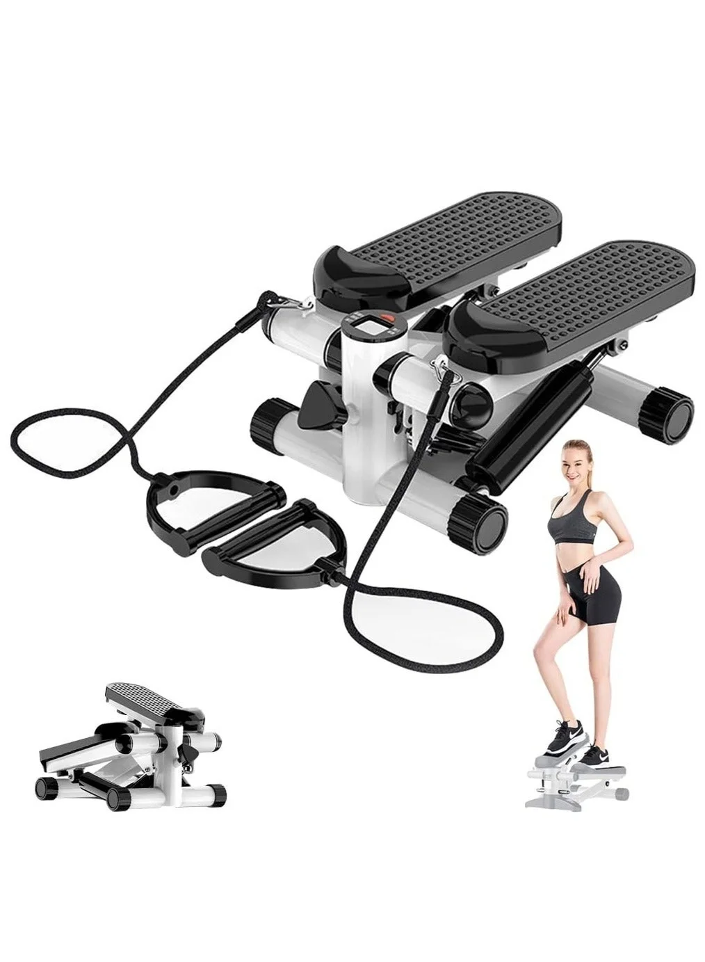 WALALLA Mini Stair Stepper Exercise Machine with Resistance Bands and LCD Monitor (120kg Capacity, Compact Home Fitness Equipment) wg1l3