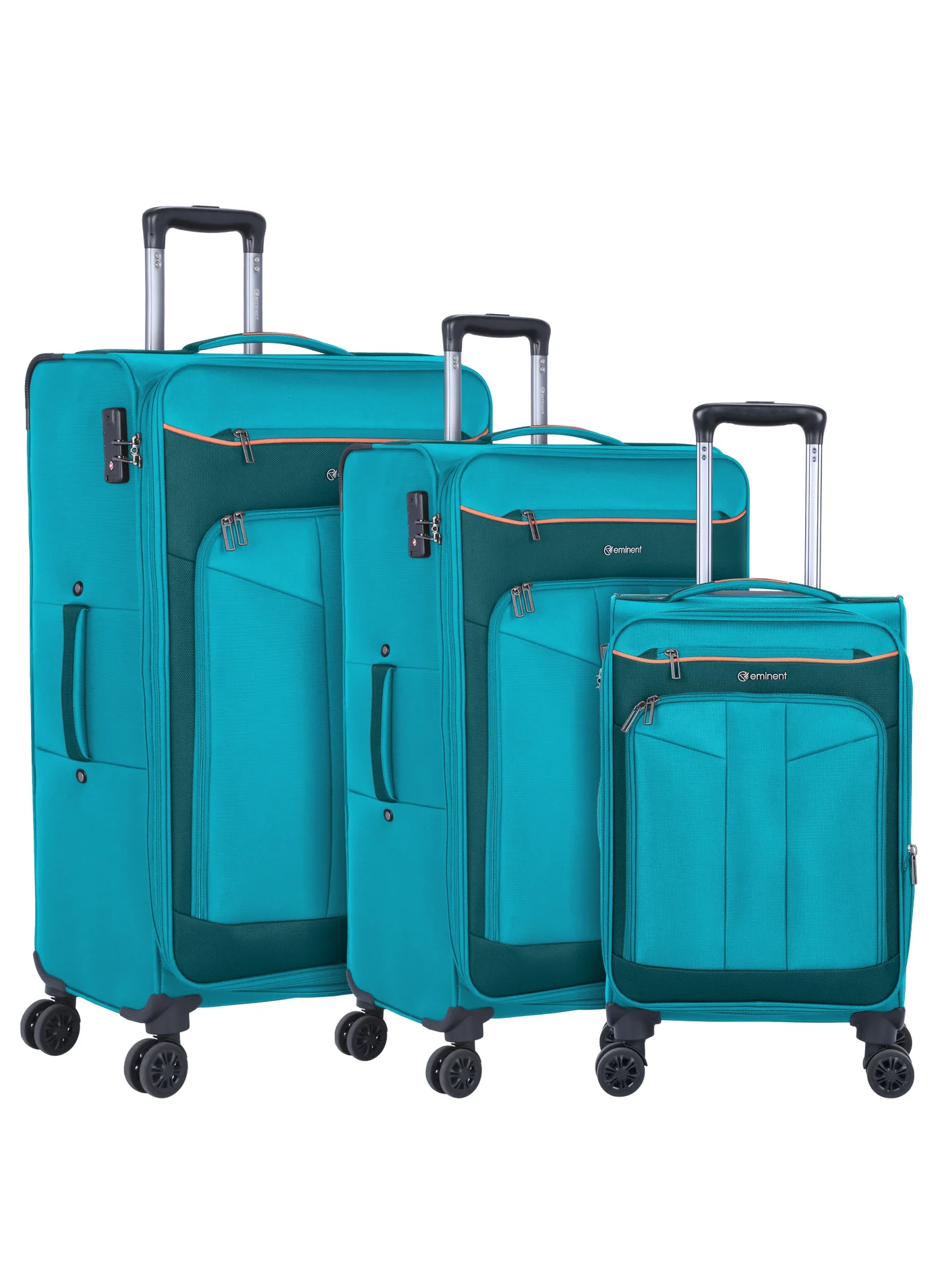 Eminent Soft Travel Trolley Luggage Set (3-Piece, Expandable Polyester Suitcase with 4 Spinner Wheels and TSA Lock, Green) m3gyp