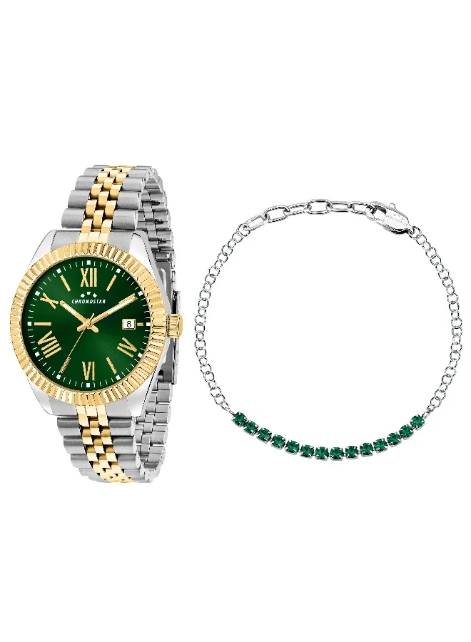 Chronostar Men's Analog Watch with Green Round Dial and Multicolour Stainless Steel Band (41mm) 5rafw