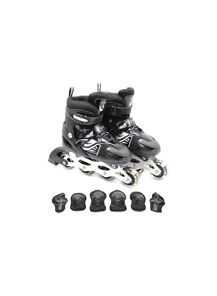 EASY FUTURE Adjustable Inline Skates with Flashing Wheels and Protective Gear Set (Black, Kids) t0w9x