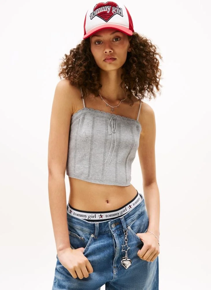 Premium Pointelle Cami Top with Drawstring Detail for Women (White, Small) wgm5o