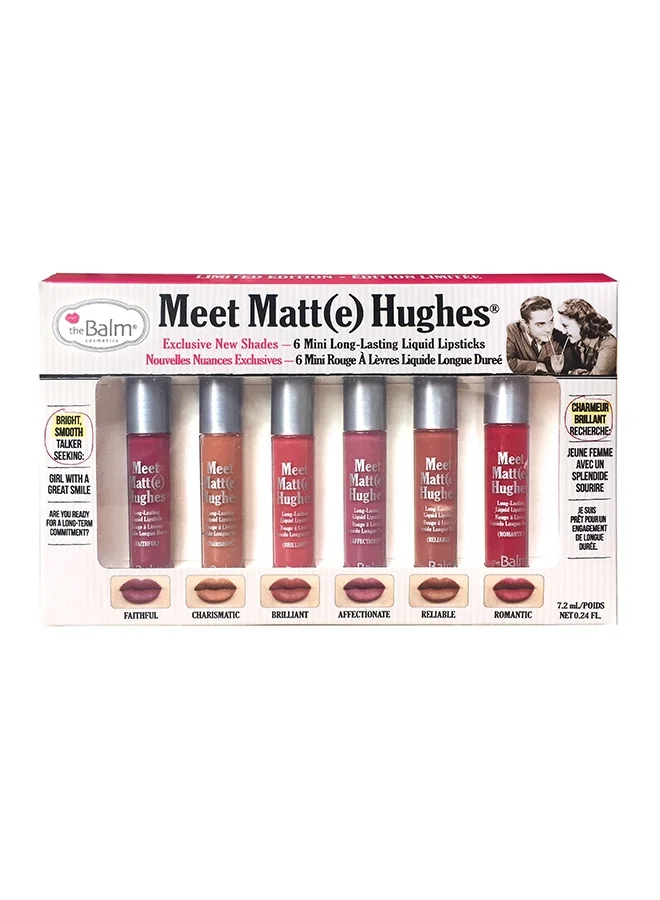 theBalm Meet Matt(e) Hughes Mini Liquid Lipstick Set Long-Lasting Matte Finish (6 x 1.2 mL) ddtyx