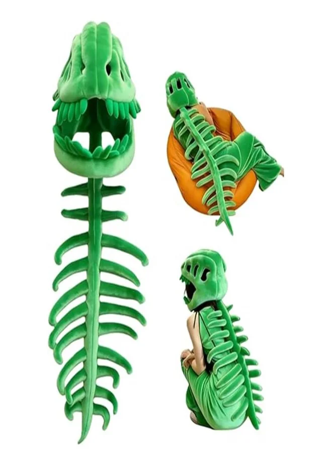 Sachie Dinosaur Skeleton Costume Set Spinosaurus Skull Headpiece and Spine Back Piece for Halloween Parties (Green, Small 80cm) 8knps