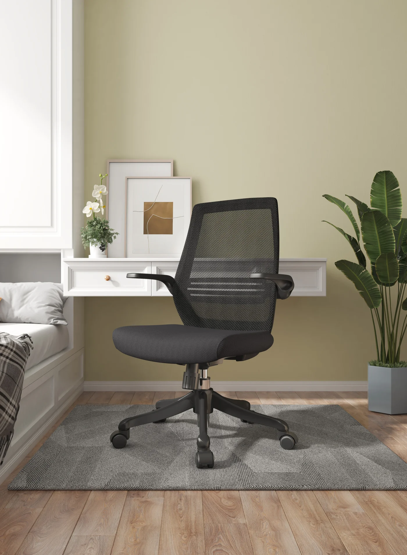 Ergonomic Mid-Back Office Task Chair with Adjustable Armrests and Swivel Base for Professional Workspace (Black, Standard Size) dyb19