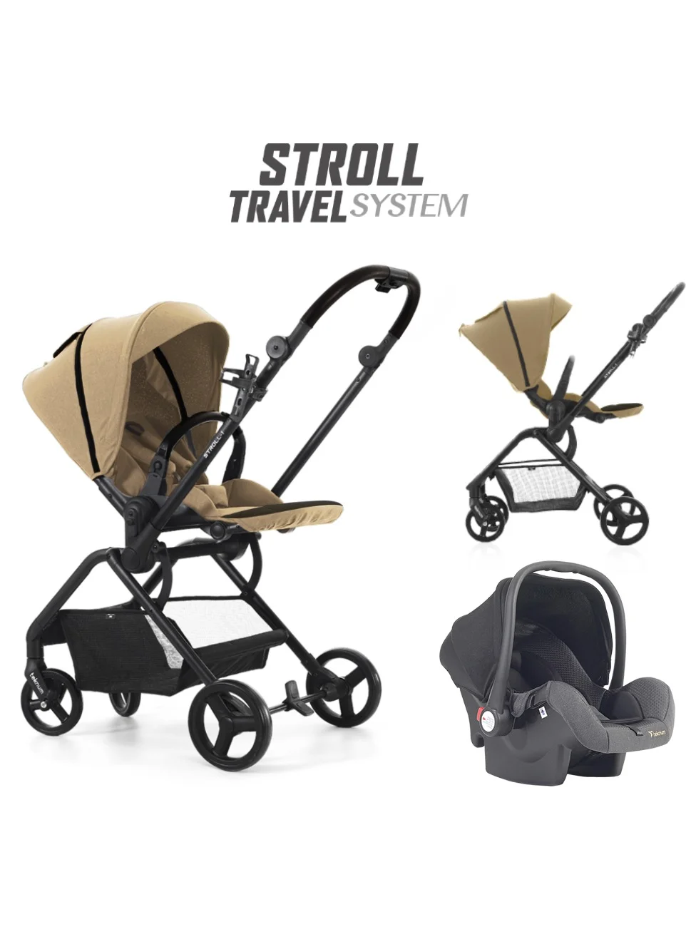 Teknum STROLL1 Travel System with Reversible Stroller and Compacto Baby Car Seat (Khaki, One Size) 7wlpi