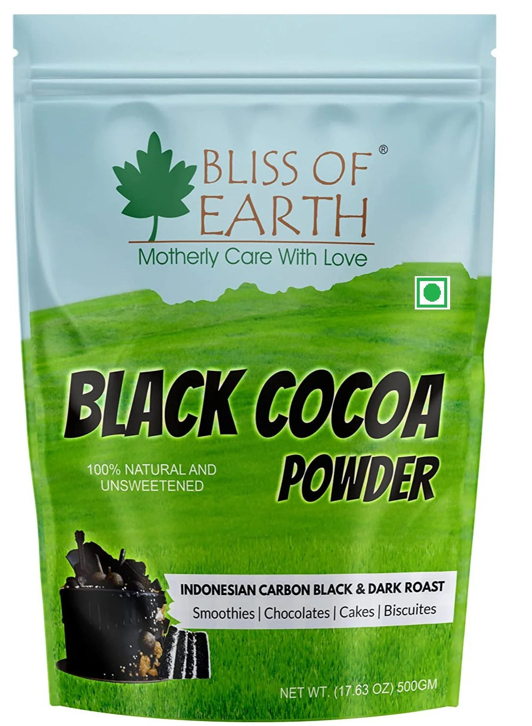 Bliss of Earth Premium Black Cocoa Powder Natural Unsweetened Dark Roast for Baking and Desserts (Black, 500g) gcqza