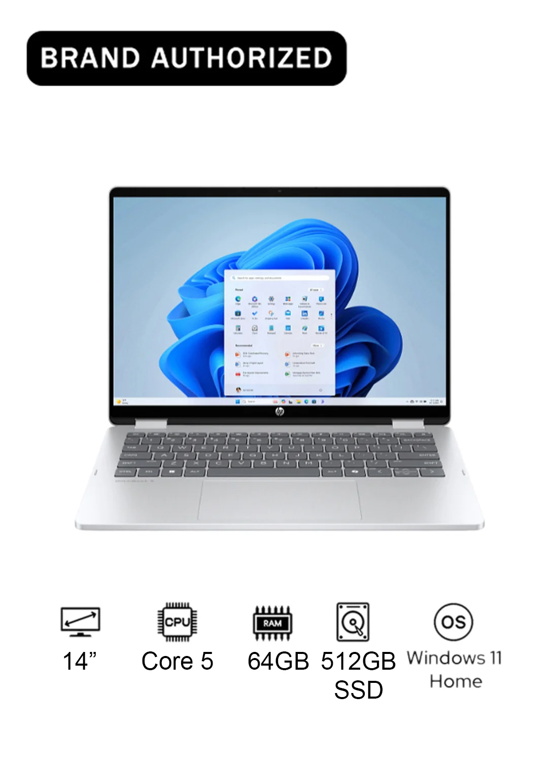 Premium 2-in-1 Convertible Laptop 14-Inch Touchscreen, Core 5 Processor, 16GB RAM, 512GB SSD, Windows 11 Home (Glacier Silver) i75mv