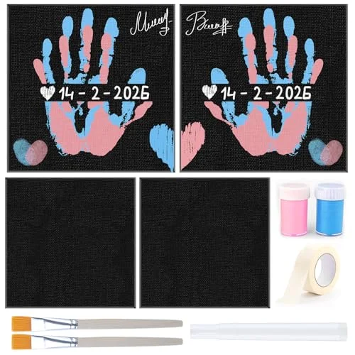 QUANWAISJ Handprint Painting Kit for Couples (2-Piece Set, 25cm x 25cm) DIY Date Night Canvas Art Set fyg22