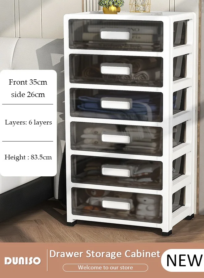 DUNISO 6-Tier Slim Storage Drawer Unit with Wheels (35cm Wide) Multipurpose Organizer for Kitchen Bedroom and Bathroom stzk9