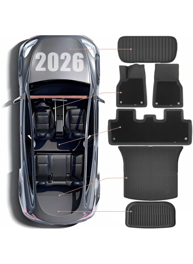 Delehehe Premium TPE Floor Mats Set for Electric SUV Interior (9-Piece, Black) 4l452
