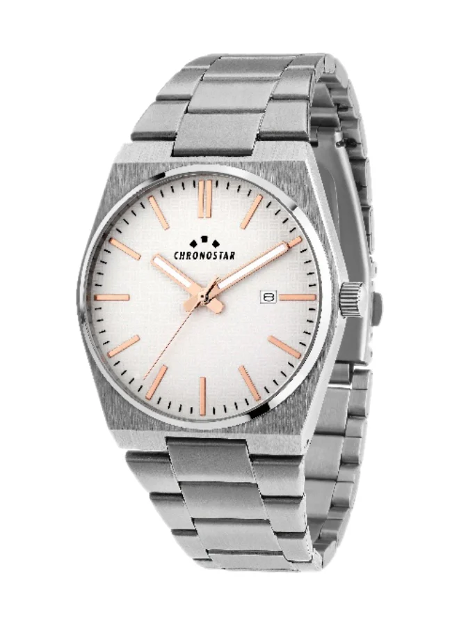 Chronostar Men's Analog Quartz Watch with Stainless Steel Band (Silver, 40mm) n82ju