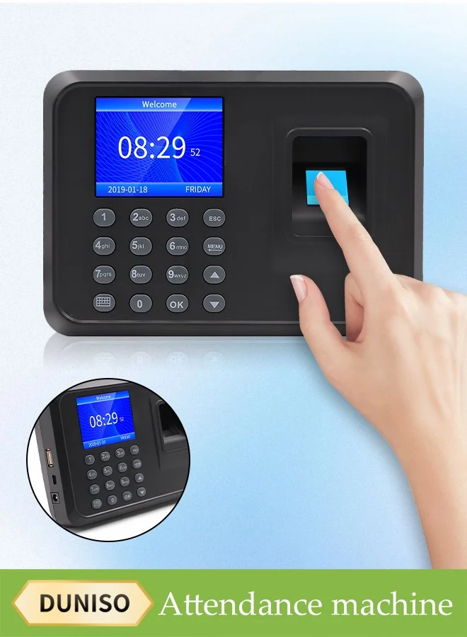 DUNISO Intelligent Biometric Fingerprint Attendance Machine, Employee Sign-In Recorder with Password Access (1 Unit) 7k0z9
