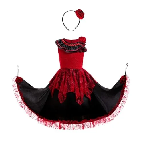 Dressy Daisy Girls Spanish Flamenco Dress Mexican Folklorico Costume (Red and Black, Size 8-10) 4qkgc