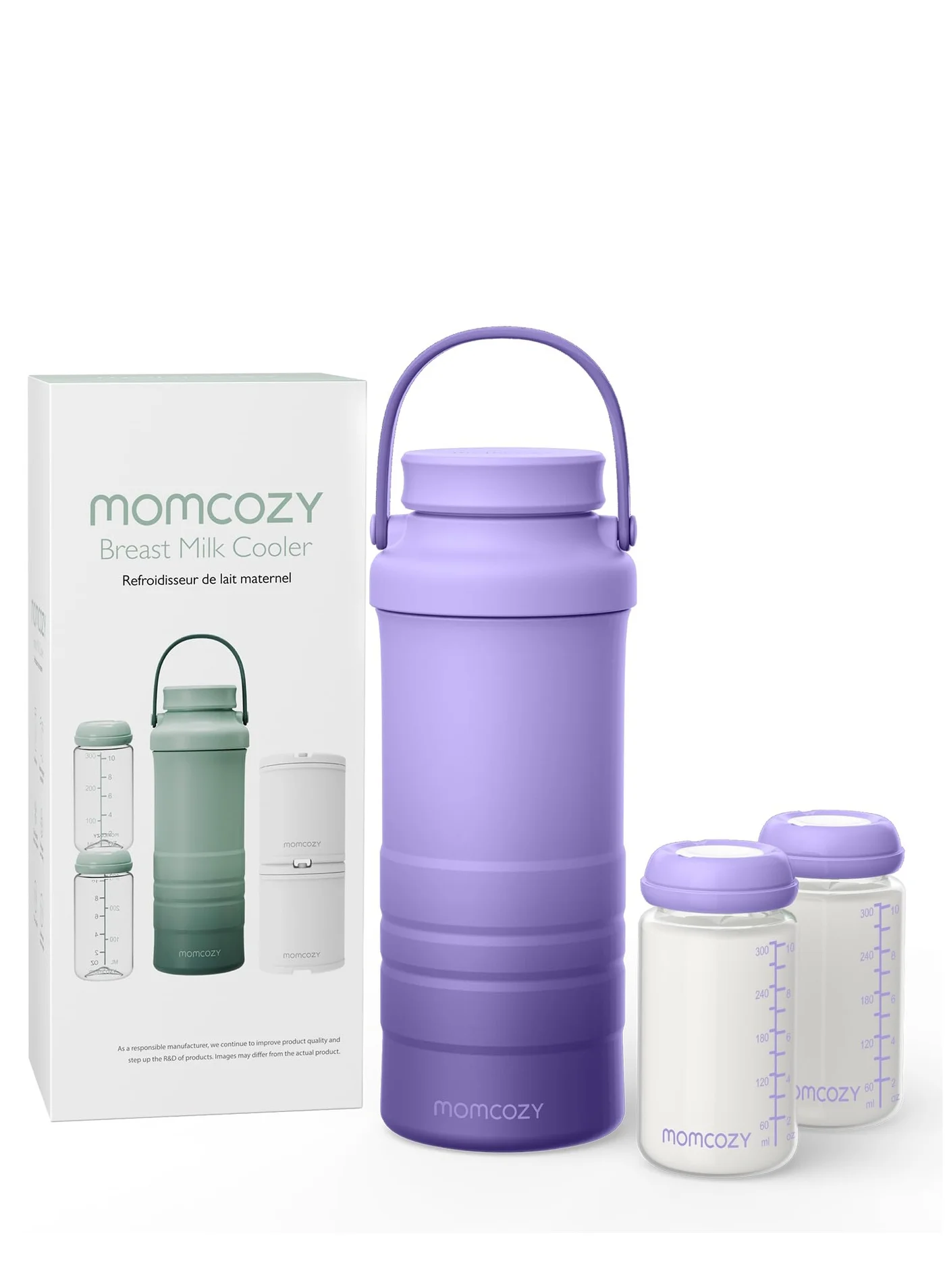 Premium Portable Breast Milk Cooler Bag Insulated Travel Chiller with 2 Feeding Bottles (Grey, 1 Set) 8jxhe