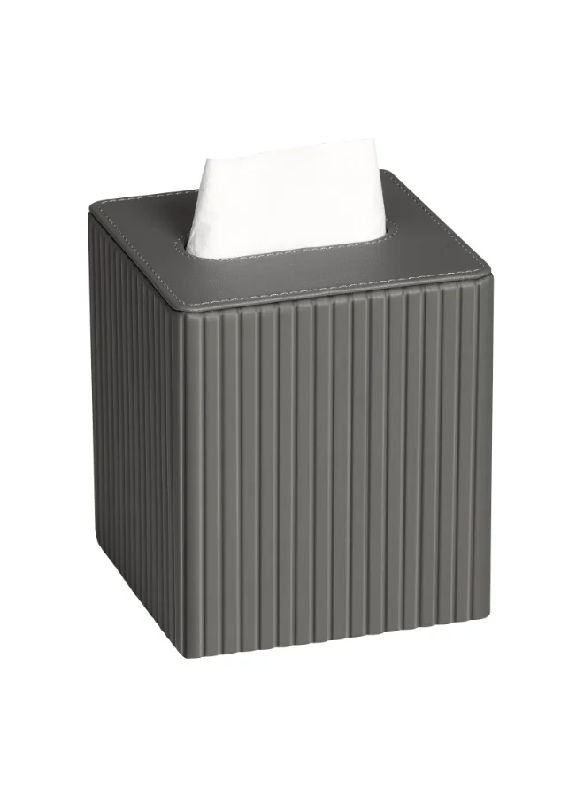 Premium PU Leather Facial Tissue Box Cover Square Bathroom Organizer (Grey, 13cm x 13cm x 13cm) 72exr