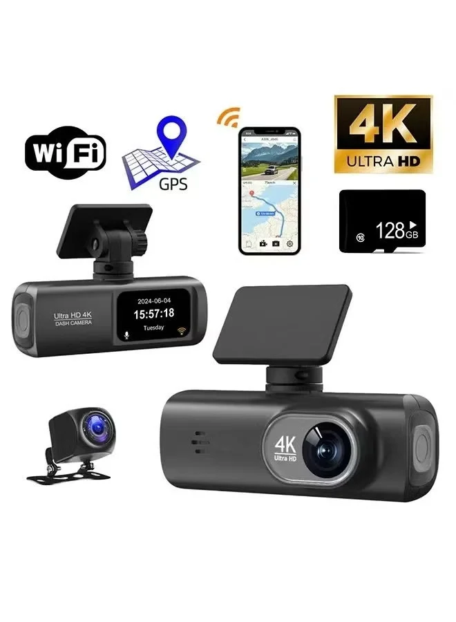 Makrystorm UHD 4K Dash Cam Front and Rear Dual Lens GPS WiFi Car DVR Video Recorder (Black, 1 Set) mwrku