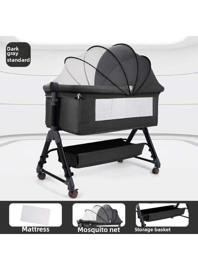 ORiTi Baby Crib Multifunctional Newborn Bedside Sleeper Movable Foldable Spliced Bed (Dark Grey) 4cd61