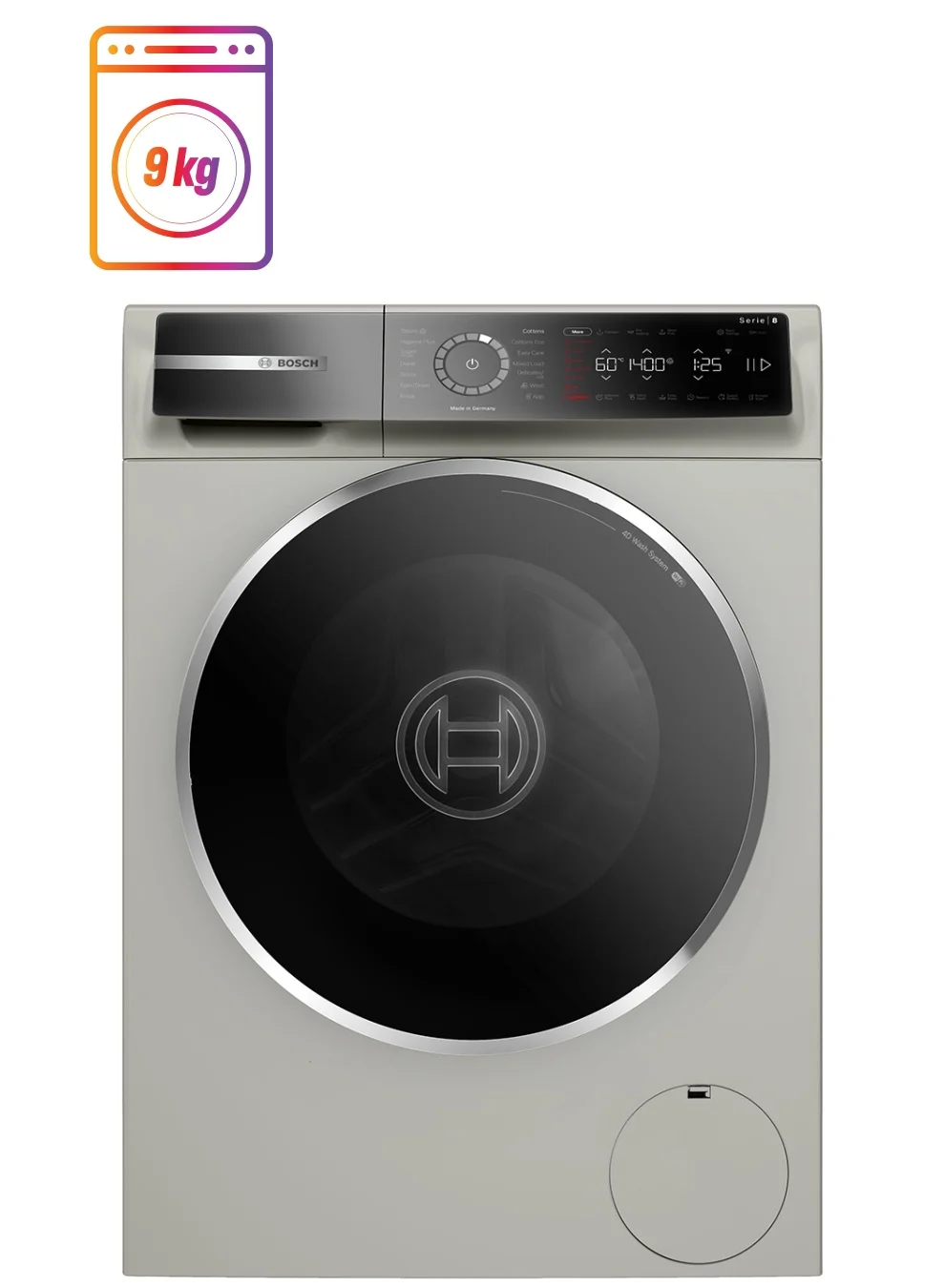 Premium Freestanding Fully Automatic Washing Machine with EcoSilence Drive and VarioDrum (Silver, 9 kg) jv35b