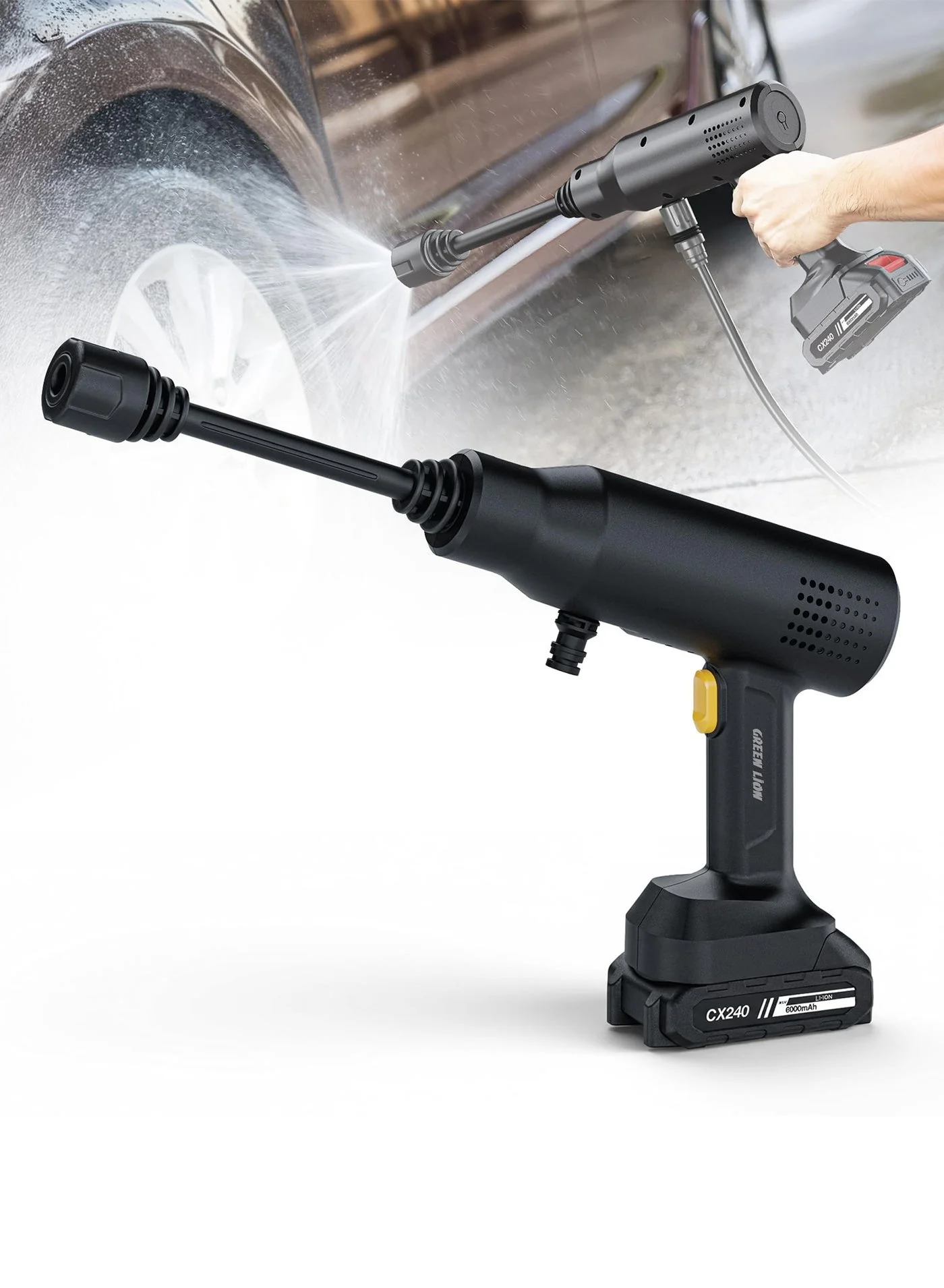 Green Lion Cordless Pressure Washer High-Pressure Cleaning Tool with 6000mAh Battery and Storage Bag (Black, 36 Bar) o2nkp