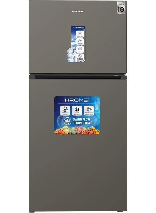 Krome Double Door Refrigerator with Smart Inverter Compressor and Total No Frost Technology (Dark Silver, 538L Net Capacity) ozguf