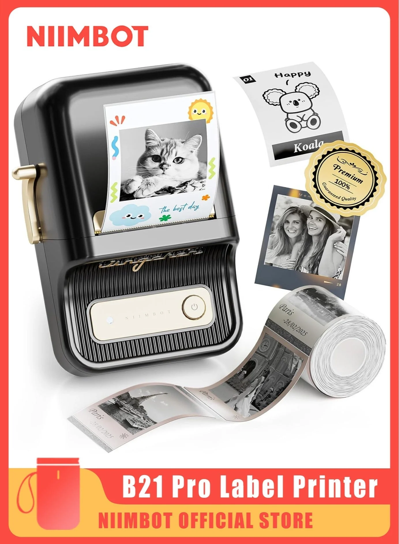 Premium Thermal Label Maker Bluetooth Sticker Printer 300DPI HD Portable Memo Machine (Black, 50x30mm, 230 Labels) 5tgww